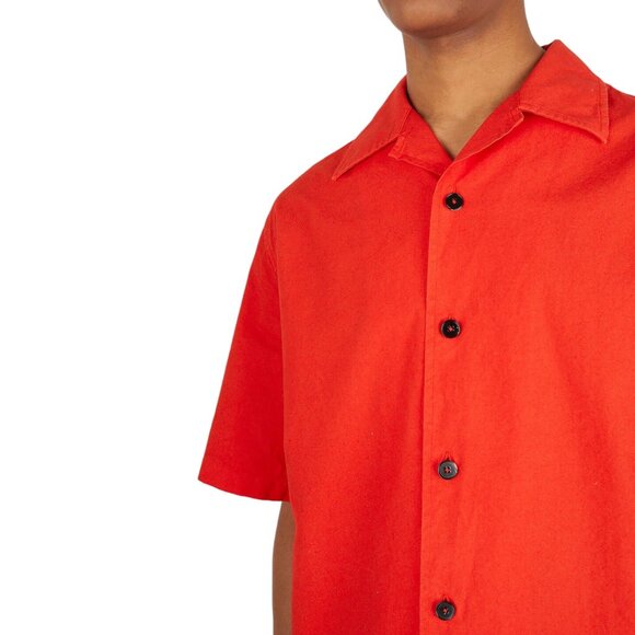 Jil Sander Men's Solid Canvas Camp Shirt in Red - Picture 4 of 6